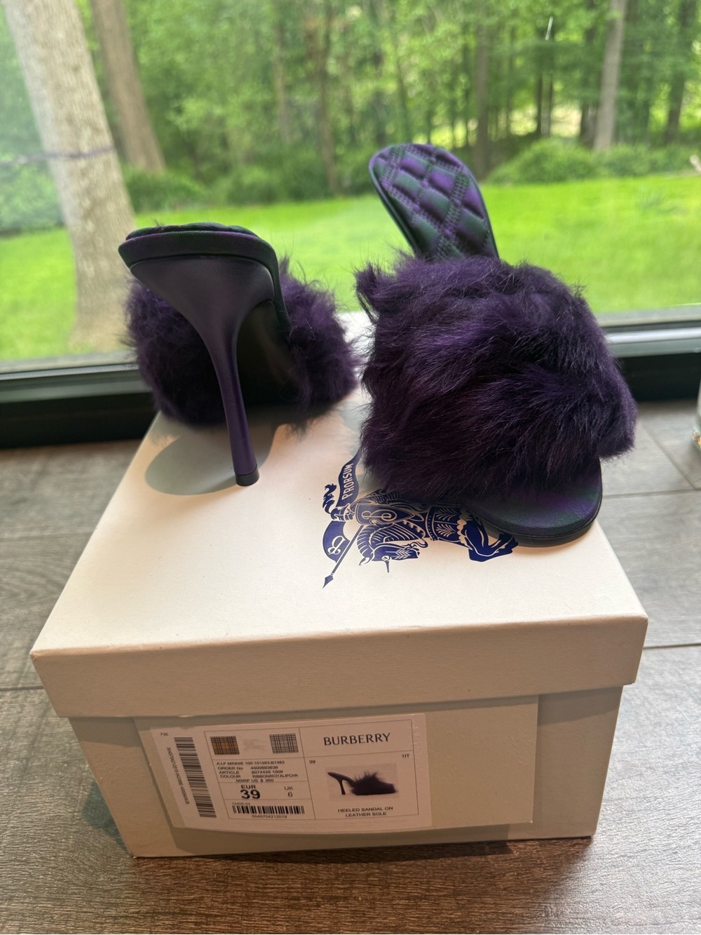 Burberry Purple Faux Fur Slide Mules - Picture 2 of 6